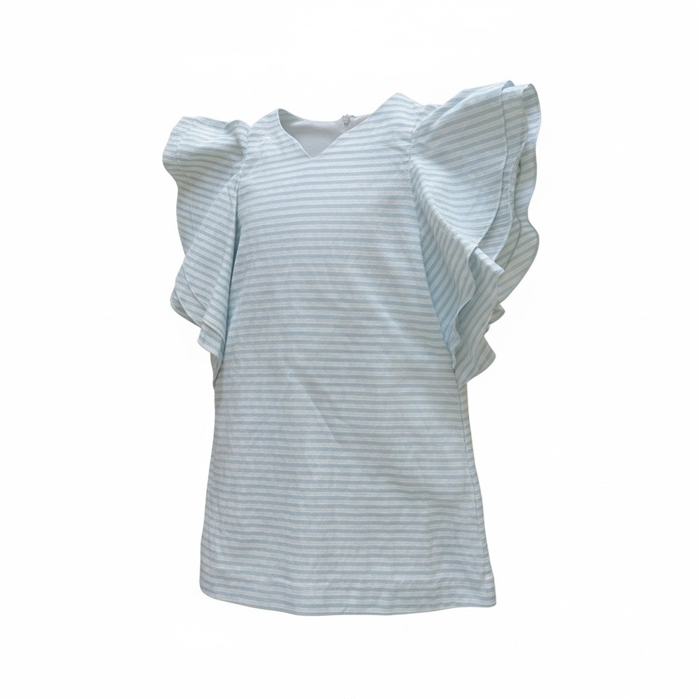 Girls Striped Ruffle Sleeve Dress